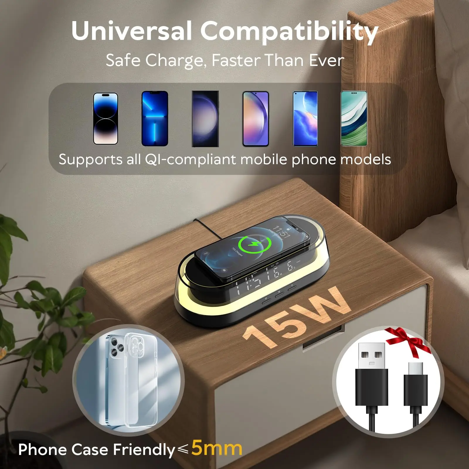 Прикроватная лампа для спальни настольная с функцией будильника украшение дома