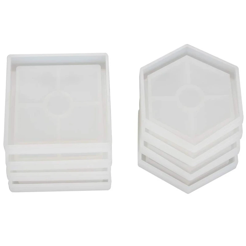 

8 Pcs Diy Coaster Silicone Mold, Include 4 Pcs Square, 4 Pcs Hexagon,Bottom Bracket Prevents Deformation, Molds For Casting With