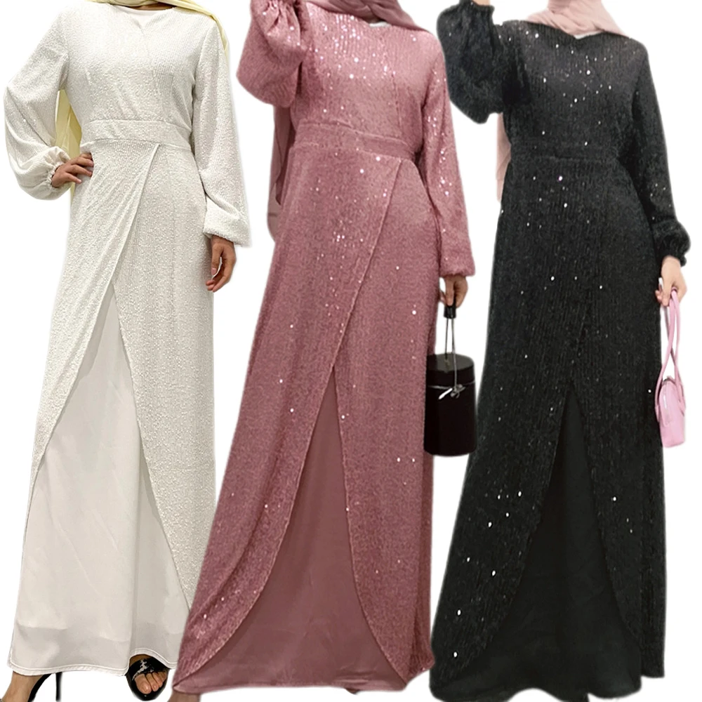 

Sequins Women Muslim Abaya Long Maxi Dress Eid Ramadan Dubai Islamic Arabic Clothing Kaftan Jilbab Fashion Gown A-Line Dresses