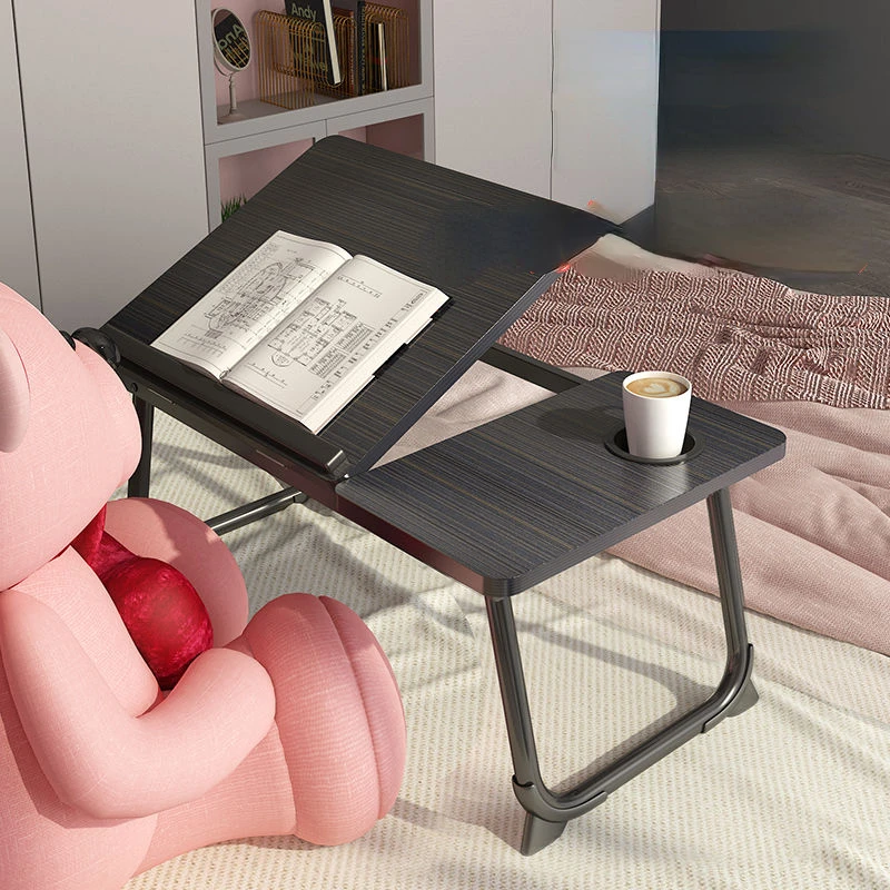 

Adjustable Laptop Table Stand 45kg Load Bearing Pink White Small Folding Computer Standing Desk for Lap Reading Study on Bed