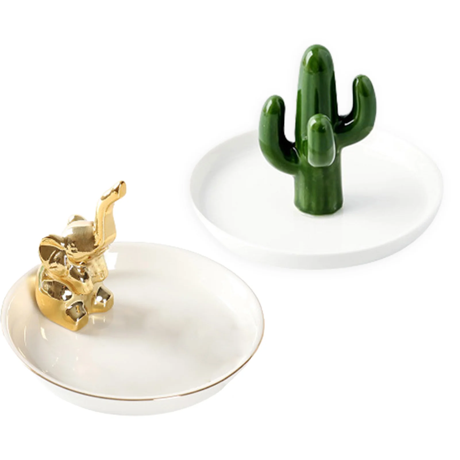 

Ring Storage Rack Cactus Golden Elephant Ring Dish Ceramic Jewelry Holder Trinket Tray Home Ornament Wedding Gift For Women Girl