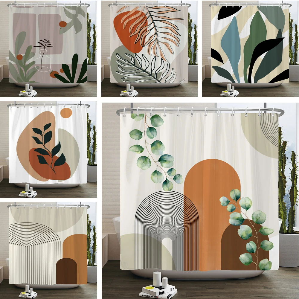 

Nordic Abstract Art leaves Boho Shower Curtain Waterproof Polyester Bath Curtain Morandi Color Block Curtains For Bathroom Decor