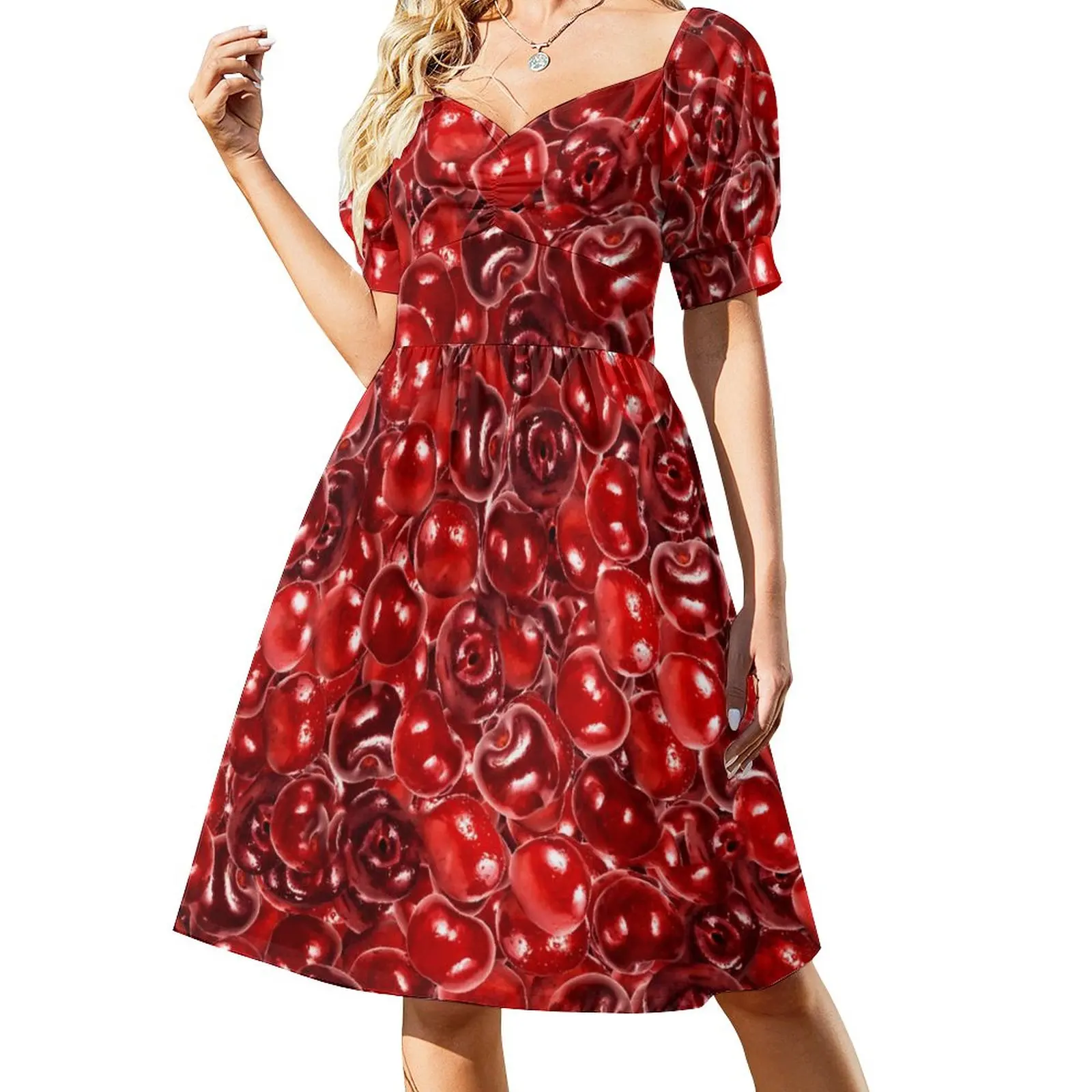 

Sweet Cherries Dress Fruit Print Elegant Dresses Summer Street Wear Casual Dress Graphic Vestidos 3XL 4XL 5XL