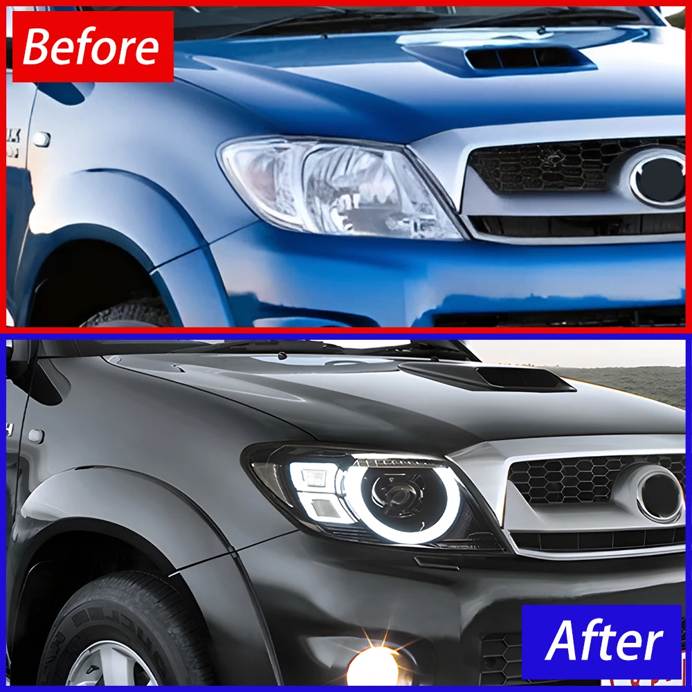 Фото Новые светодиодные фары для Toyota Hilux Revo Vigo 2008-2011, 100 Вт, с линзой-проектором, в стиле Defender, передние фонари, в идеальном состоянии №5