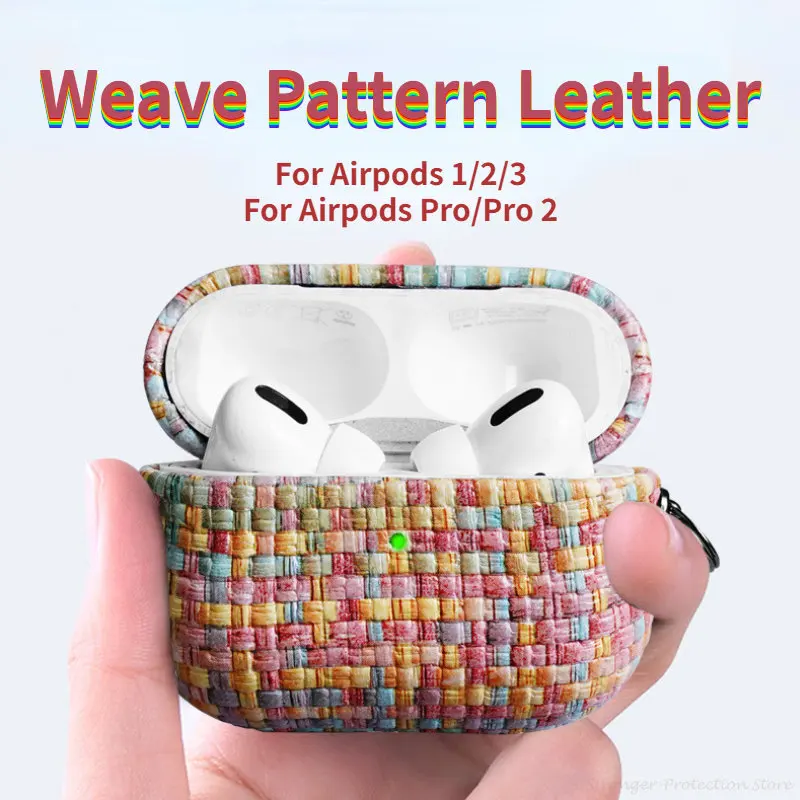 

Genuine Leather For AirpPods Pro 2 Case AirPods 1 2 3 cover Bluetooth Earphone Accessories Weave Pattern Cowhide With Buckle