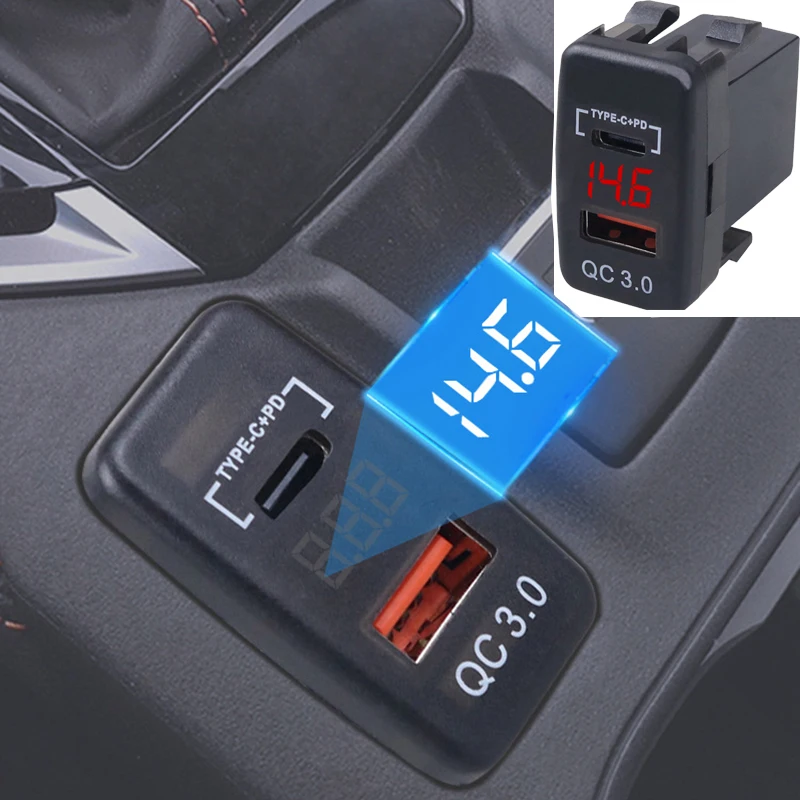 QC3.0 Type C PD with LED Voltmeter Outlet Waterproof Charger Adapter USB Charging Port For Large Toyota Hilux Prado LandCruiser