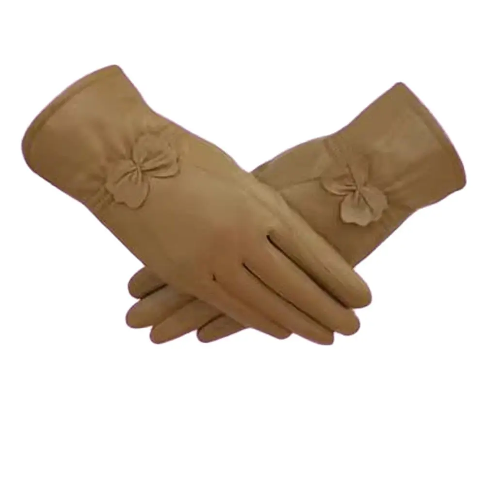 

Women's Sheepskin Gloves 100% Sheepskin Bow Warm Velvet Thick Lady Female Autumn Winter