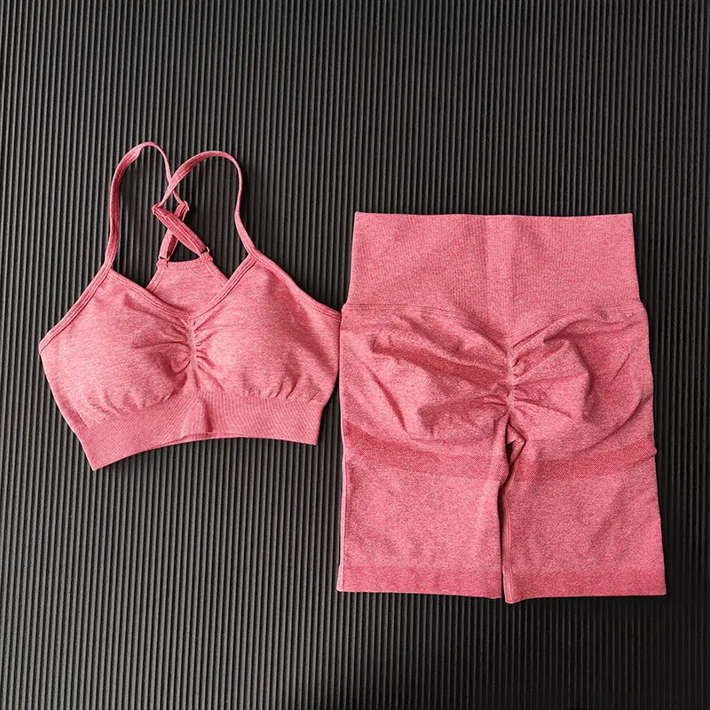 

Yoga suit suit female summer high waist butt lift shorts gather beautiful back bra running training two-piece fitness suit