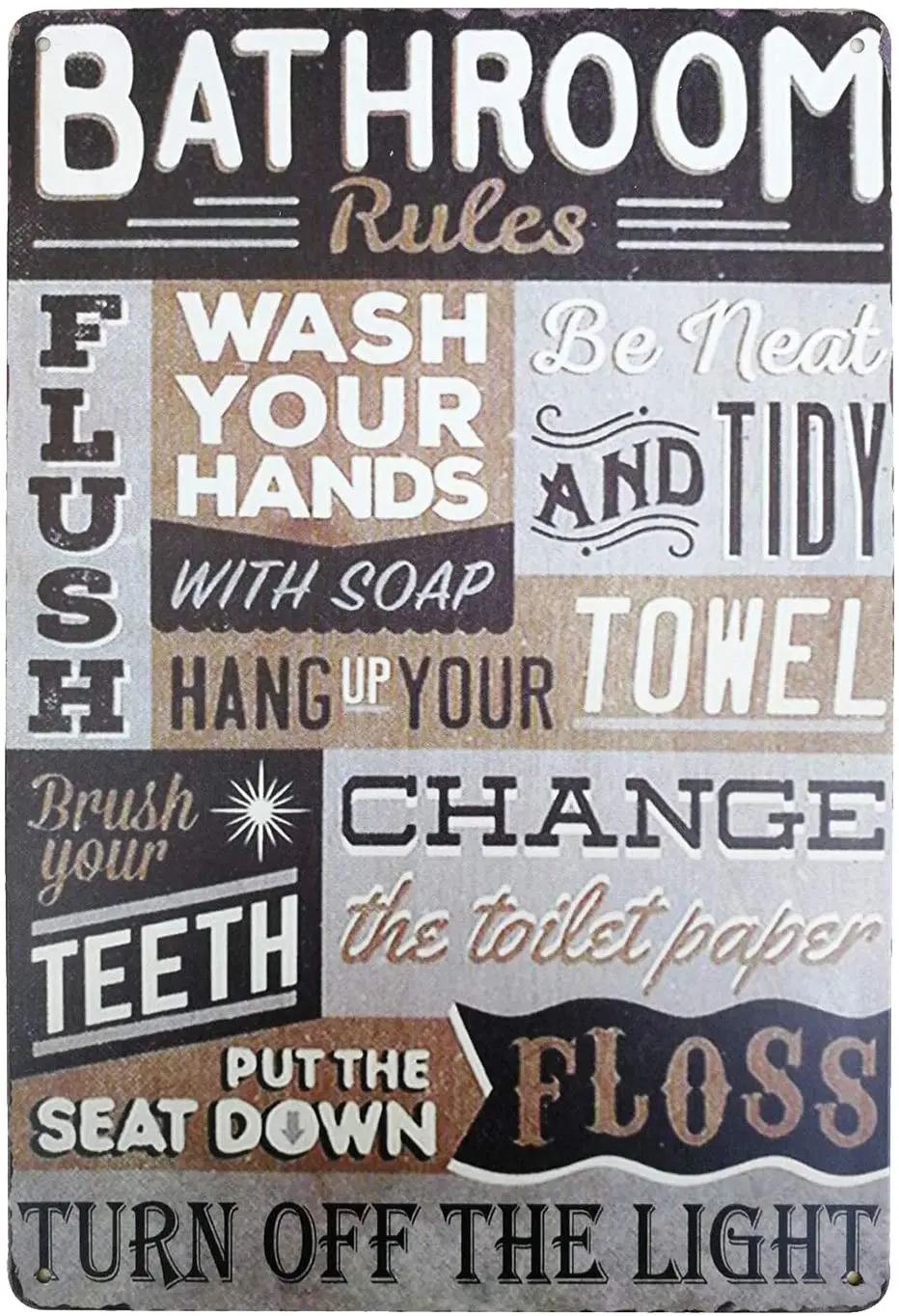 

Rustic Bathroom rules wash your hands vintage metal sign Bathroom Laundry Room Decor washroom signs Country Home Decor 8X12Inch