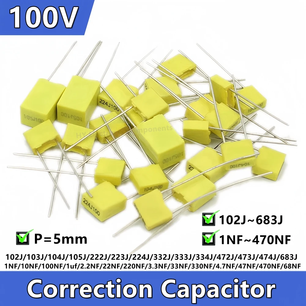 20PCS Полипропиленовая защитная пластиковая пленка 100V 1nF ~ 470nF 3.3nf 68nf 100nf 220nf 10nf 474 22nf 105
