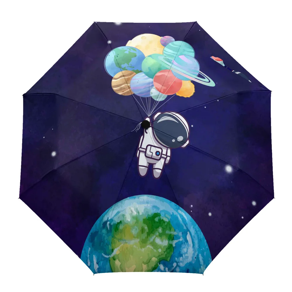 

Space Earth Astronaut Cartoon Windproof Umbrellas Travel Folding Umbrella for Female Male Eight Bone Automatic Printed Parasol