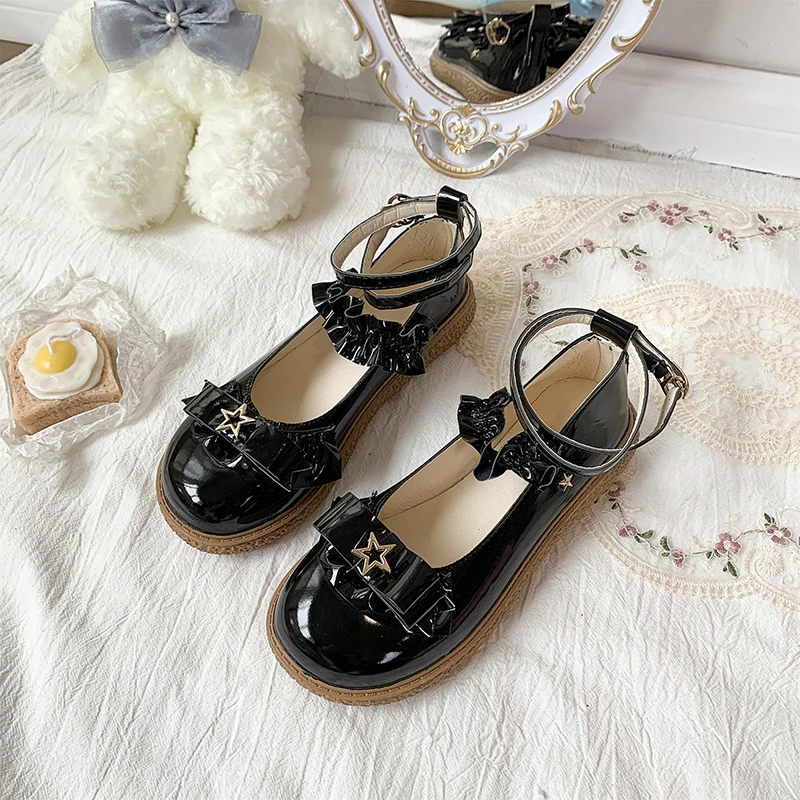 

2022 spring and summer Japanese flat bottom Lolita Mary Jane women's shoes round toe small leather shoes all-match bow
