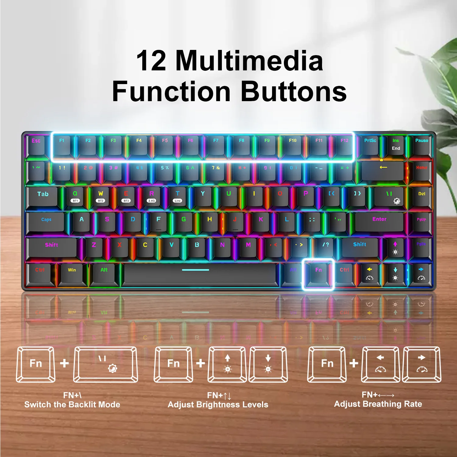 84 Key RGB Mechanical Keyboard Three Modes Bluetooth 5.0 WirelessCustomized PBT Keycap Wired Game Keyboard Por Phone PC Tablet