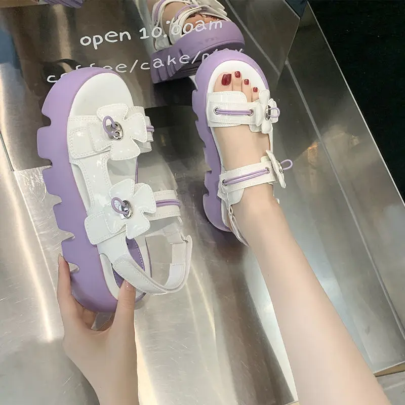 

Сандалии женские на платформе и толстой подошве, спортивные шлепанцы, мягкая кожа, Нескользящие, для студентов, модная пляжная обувь в Корей...