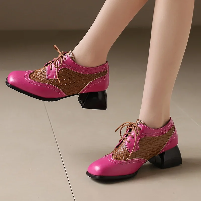 Женские туфли из микрофибры с квадратным носком на шнуровке 22-26 5 см