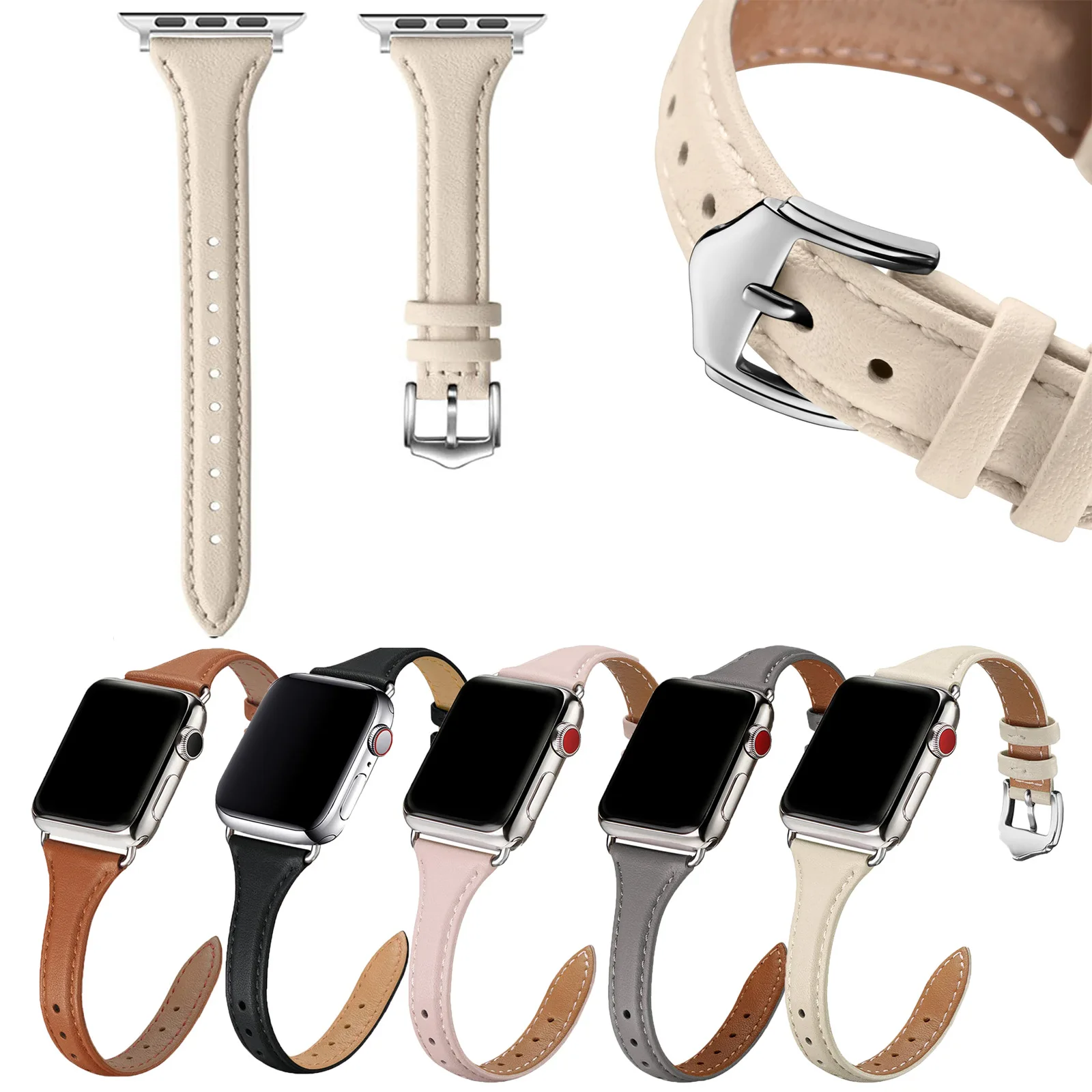 Фото Оптовая цена: Ремешки для Apple Watch из натуральной кожи, модные узкие ремешки S11, сменные браслеты №1