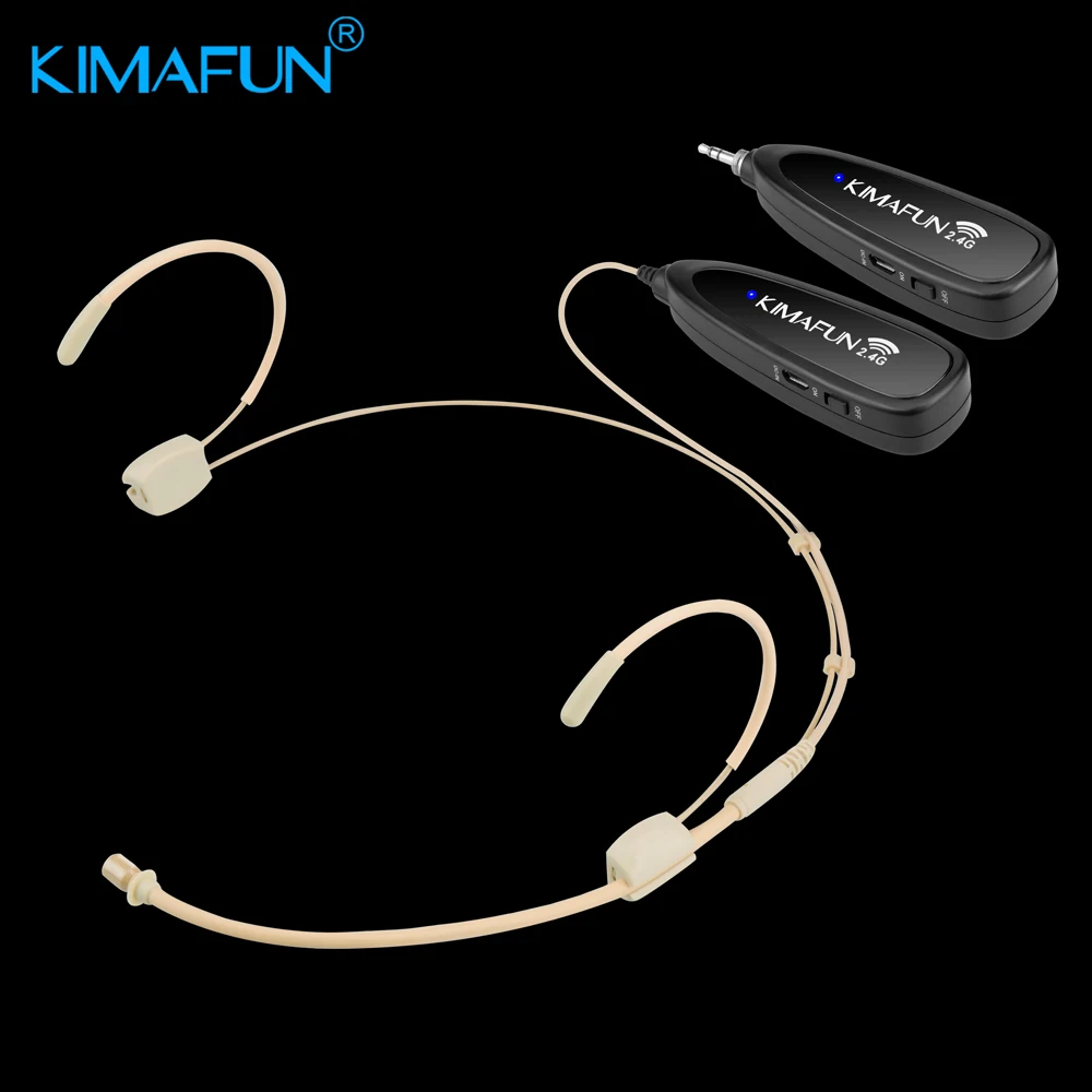 Фото Беспроводной микрофон KIMAFUN 2,4G, громкоговоритель 30-50 м, передача двойных наушников, гарнитура микрофон Мегафона, передатчик с микрофоном №1