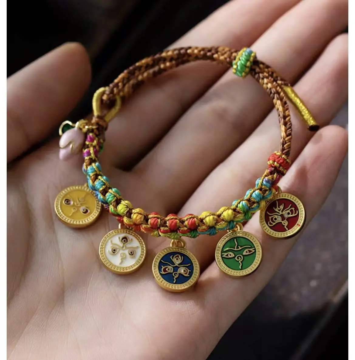 Тибетская ручная веревка Тханка работа красочная пятицветный браслет Бог