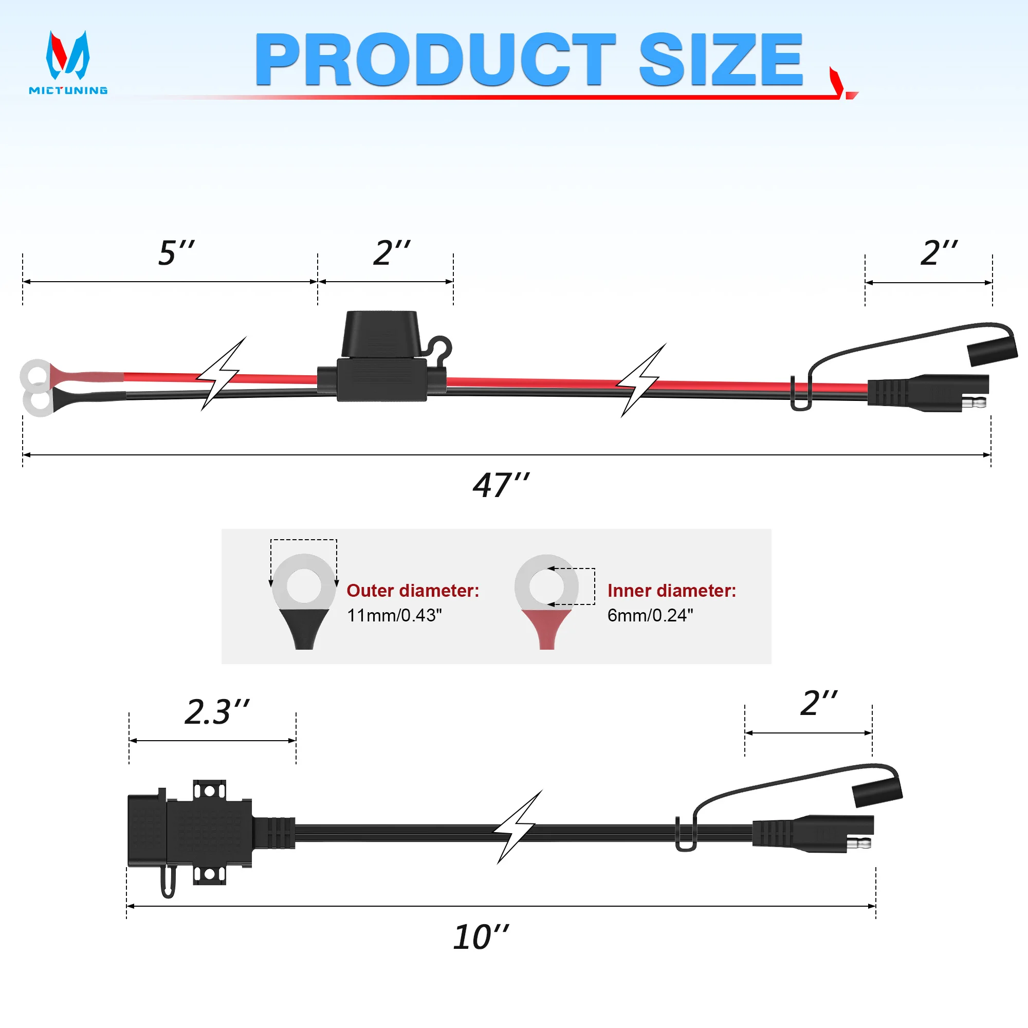MICTUNING SAE-USB-кабель-адаптер SAE быстроразъемный 2 1 А водонепроницаемый USB-порт с