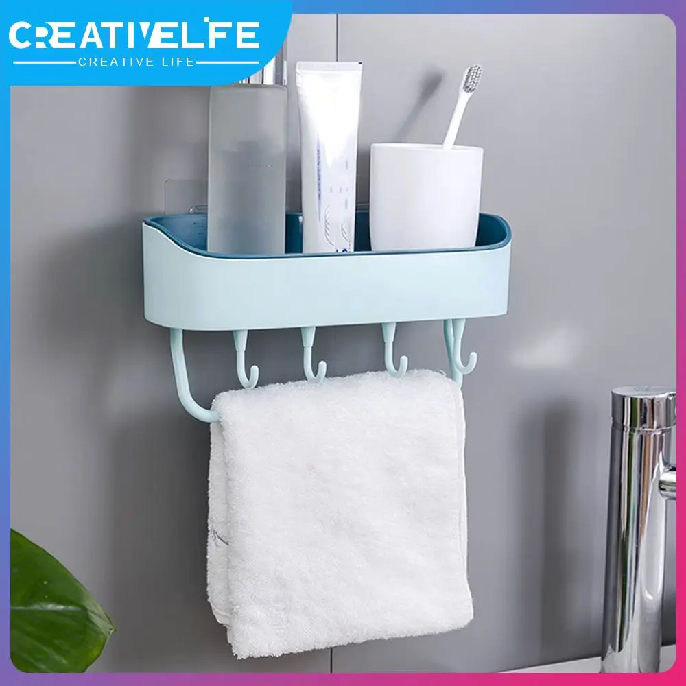 

Punch-free Bathroom Plastic Shelf Non-slip Drain Multifunctional Storage Shelf Kitchen Accessories Bathroom Tools Hot New