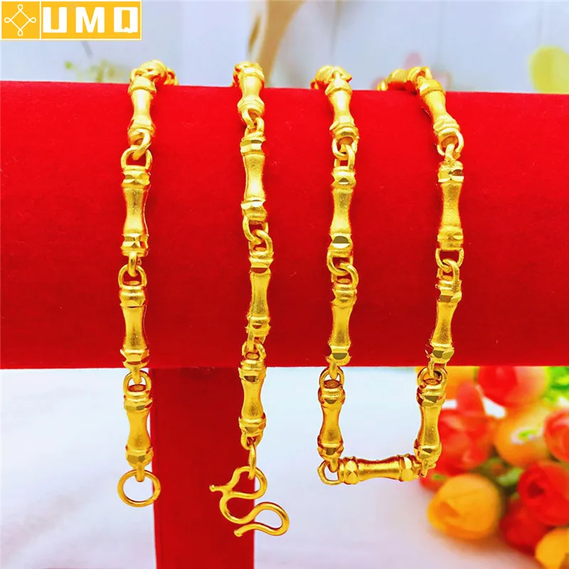 

Fashion Hiphop 18k Gold Men's Necklace Wedding Annivesary Jewelry Yellow Gold Bamboo Chain Necklace 50cm Fine Jewelry Gifts Male
