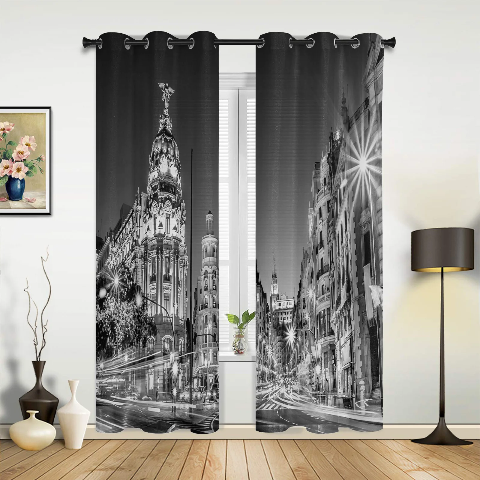 

Night City Black White Curtains for Bedroom Living Room Drapes Kitchen Children's Room Window Curtain Modern Home Decor