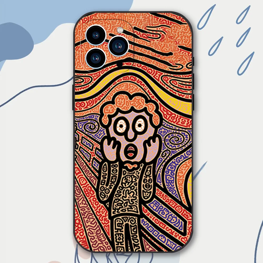 Graffiti-Art Mr Doodle Phone Case for iPhone 12 11 13 14 15 16 Max Pro Plus Black Soft Silicone Cover