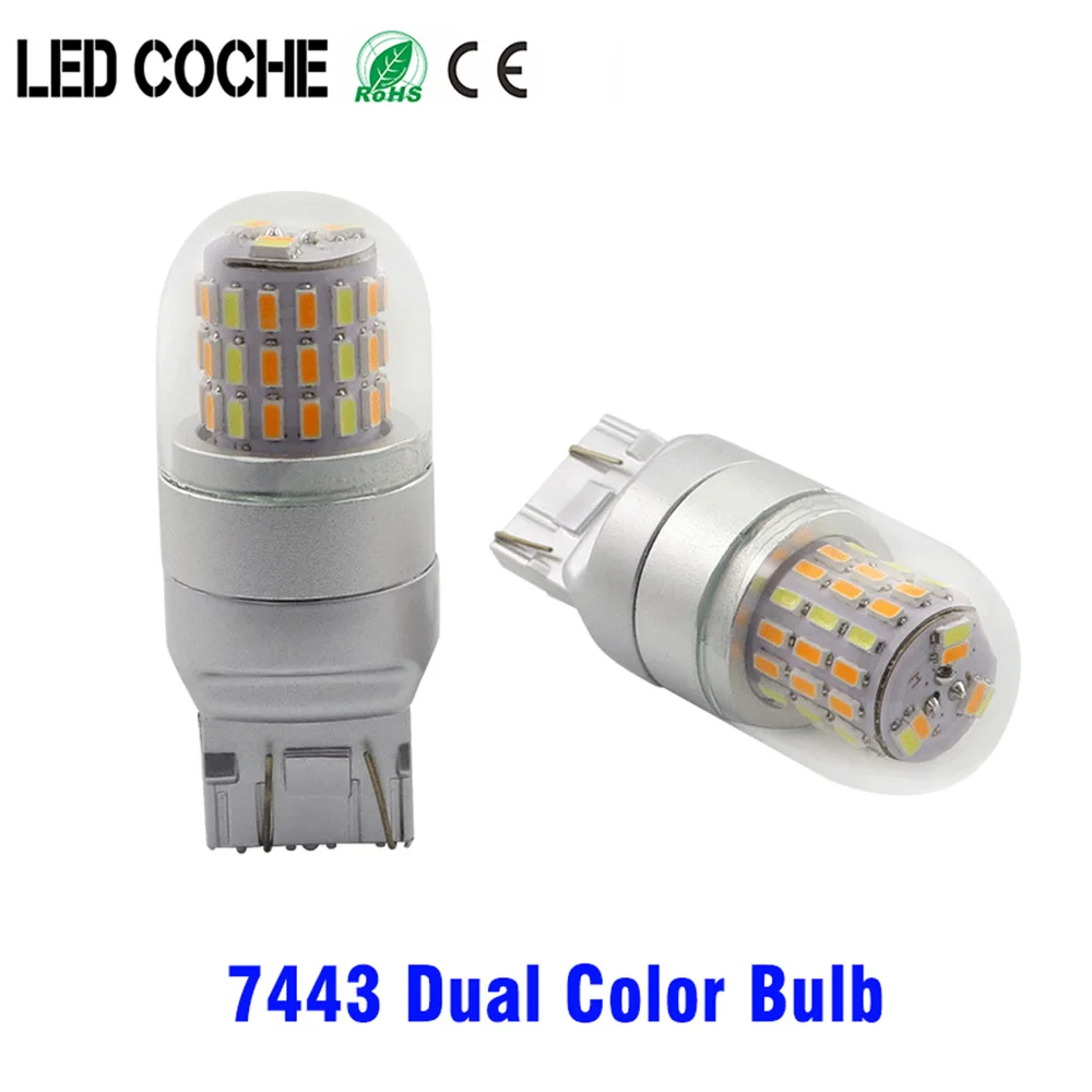 2 шт., автомобильные светодиодсветодиодный лампы T20 7443, поворотный сигнал, стоп-сигнал, двухцветсветильник лампы 51SMD 3014, светодиодные чипы, автомобильная лампа поворота, 12 В, белый, желтый