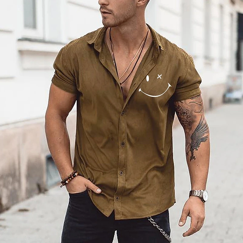 

Hawaiian Men's Shirt Smiley Face Printed Male Clothing Casual Streetwear Short Sleeve Top Fashion Vintage Shirt for Men Blouse