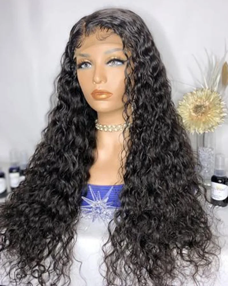 26Inch 180%Density Long Loose Curly Black Natural Hairline Lace Front Wig For Women With Baby Hair Heat Temperature Daily Wigs