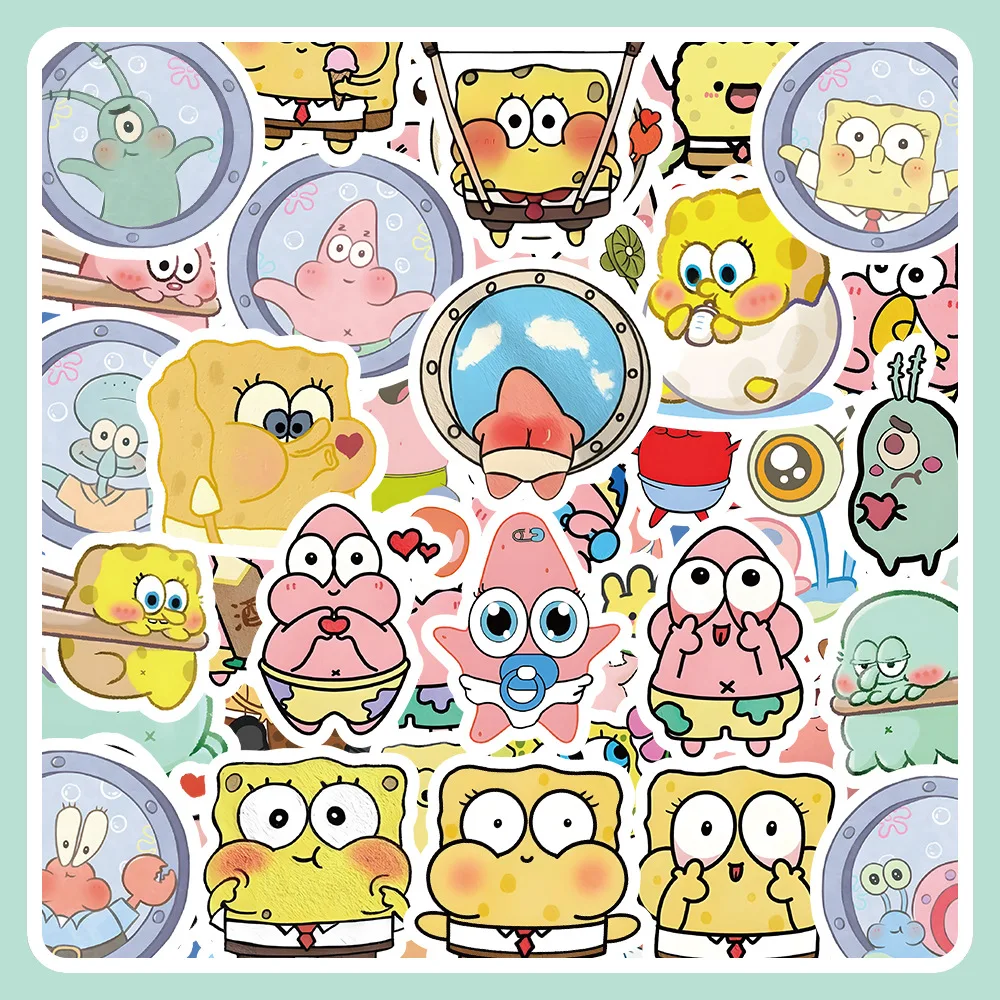 

2023 New 63 Cartoon Cute Q Version SpongeBob Stickers Pie Big Star Octopus Brother Krabs Hand TAB Waterproof Diy Stickers