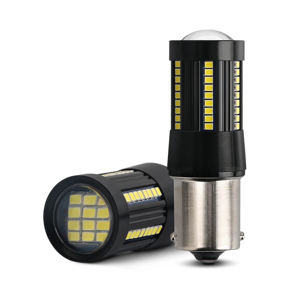 

1pcs 1156 P21W BA15S 1157 P21/5W BAY15D T20 T25 7443 3157 W21/5W P27/7W 2016 66SMD Stop Reverse Brake Tail Lights White 2400LM