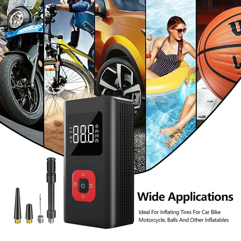 

Портативный автомобильный воздушный компрессор, 5000 мАч, 150 PSI, воздушный насос для шин, подходит для автомобилей, мотоциклов, велосипедов