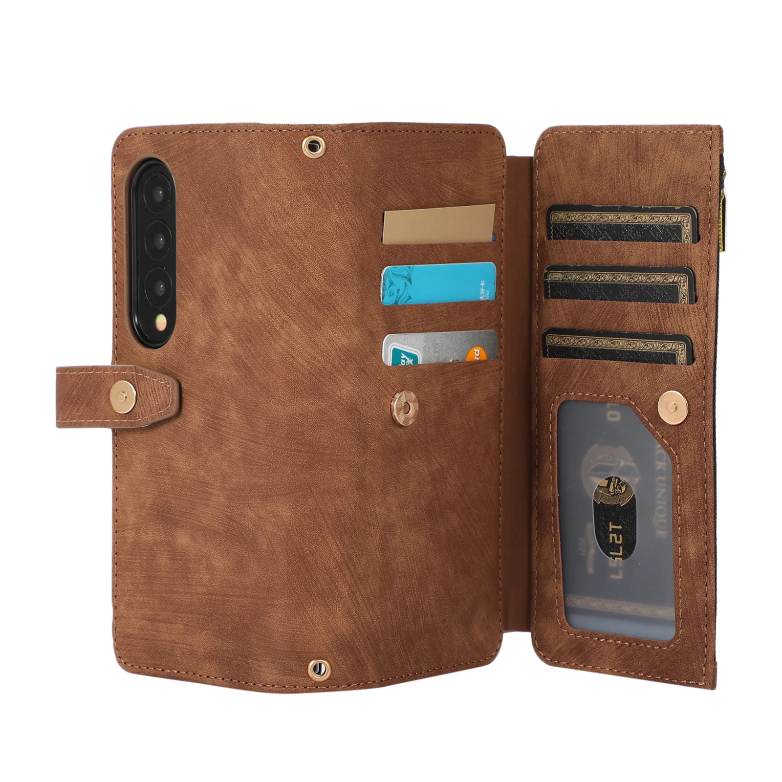 Luxury Wallet Phone Case for Samsung Galaxy Z Fold 4 3 5G Coque Leather Flip Nine Card Zipper Bags Full  Protect Bracket Cover
