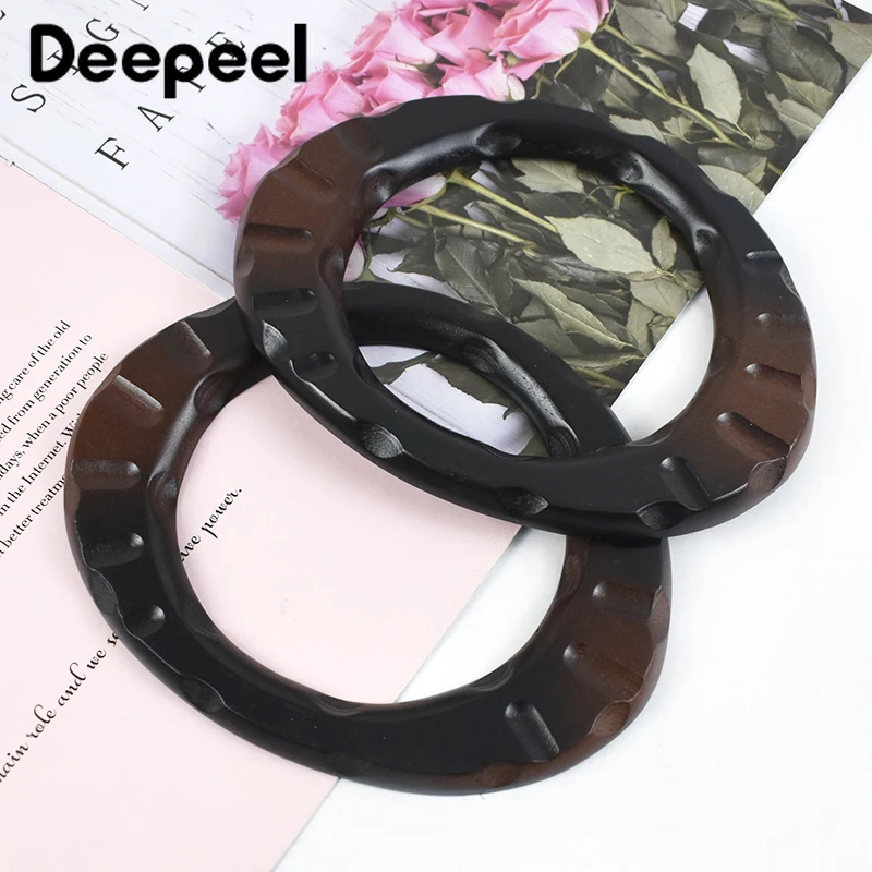 2Pcs 11.5*12cm Solid Wood Handle Handmade Kiss Clasp Ring Shaped Purse Frame DIY Wooden Bag Handles Sewing Brackets Accessories