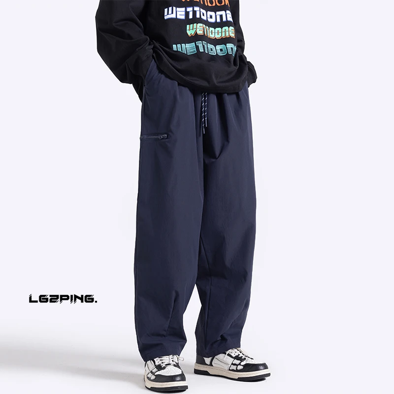 

2023 Ankle-Lenth Black Streetwear For Summer Hip Hop Harem Ice Silk Running Pants Men's Casual Oversize Joggers Trouers