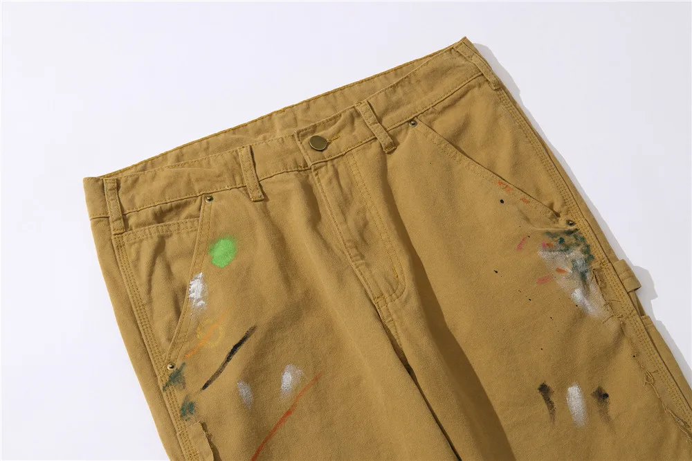 Y2k Denim Baggy Vibe Style Graffiti Flared Pants Mens High Streetwear Loose Stitching Jeans Casual Wide Leg Pantalones Yellow