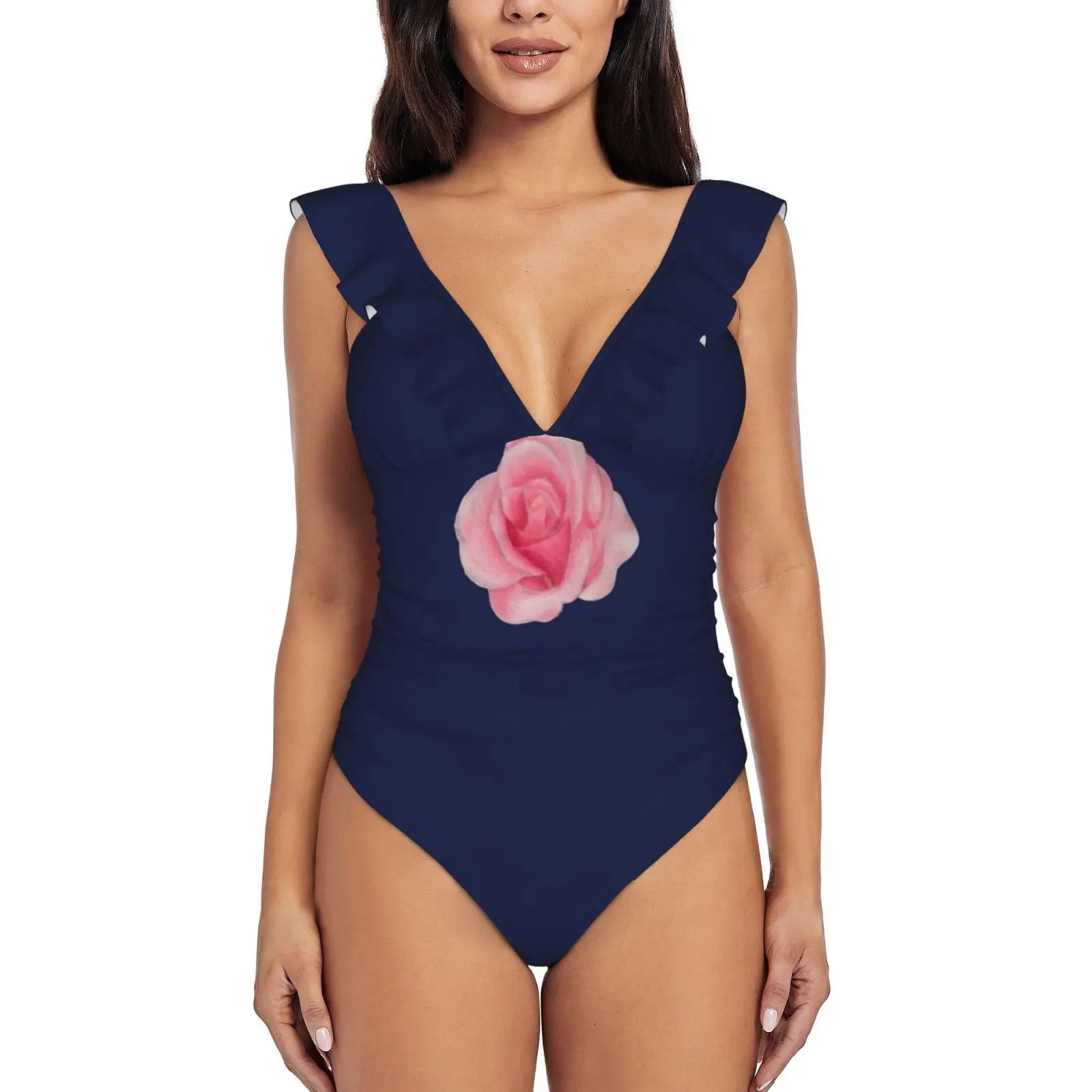 

Женский слитный купальник с оборками в виде Розы, монокини, женская пляжная одежда, Madison Daly, розовая, розовая, красная, розовая, розовая