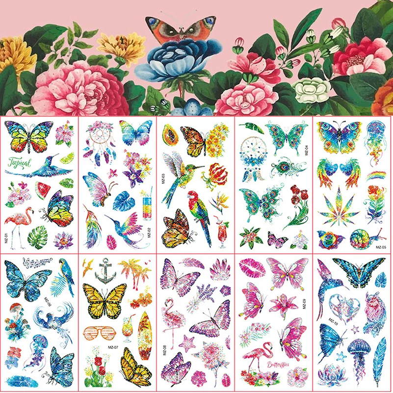 

Sdotter Temporary Waterproof And Sweatproof Tattoos 10pcs/set Butterfly Series Children Cartoon Party Event Fake Tattoo Stickers