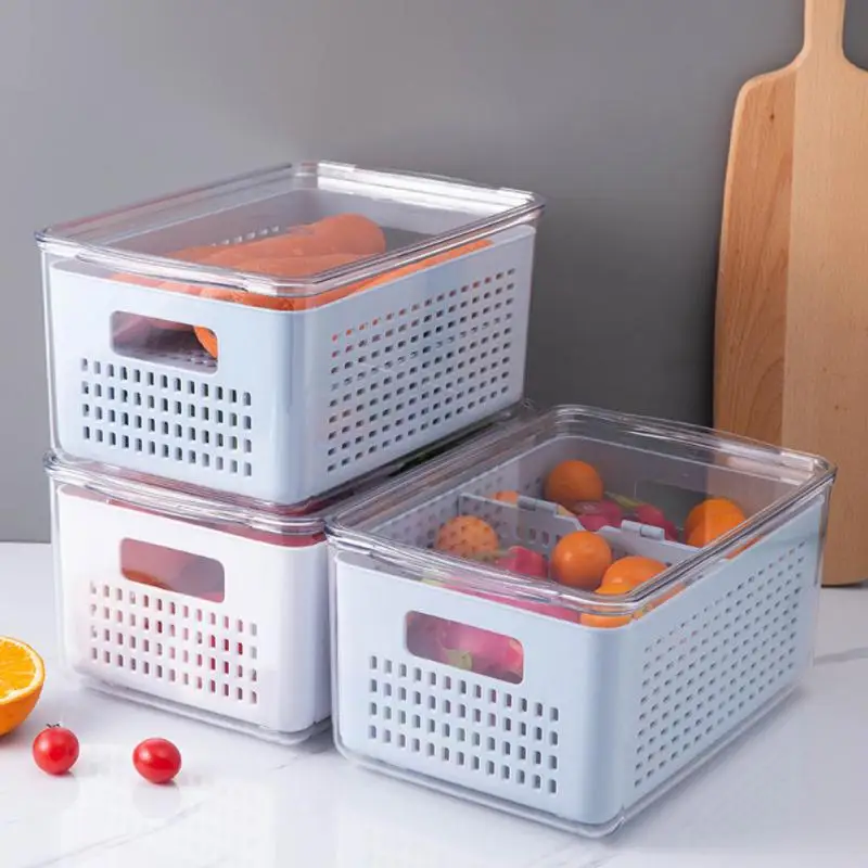 

Compartment Refrigerator Storage Rectangular Storage Box Food Kitchen Preservation Plastic Drawer Storage Box Organizer Storage