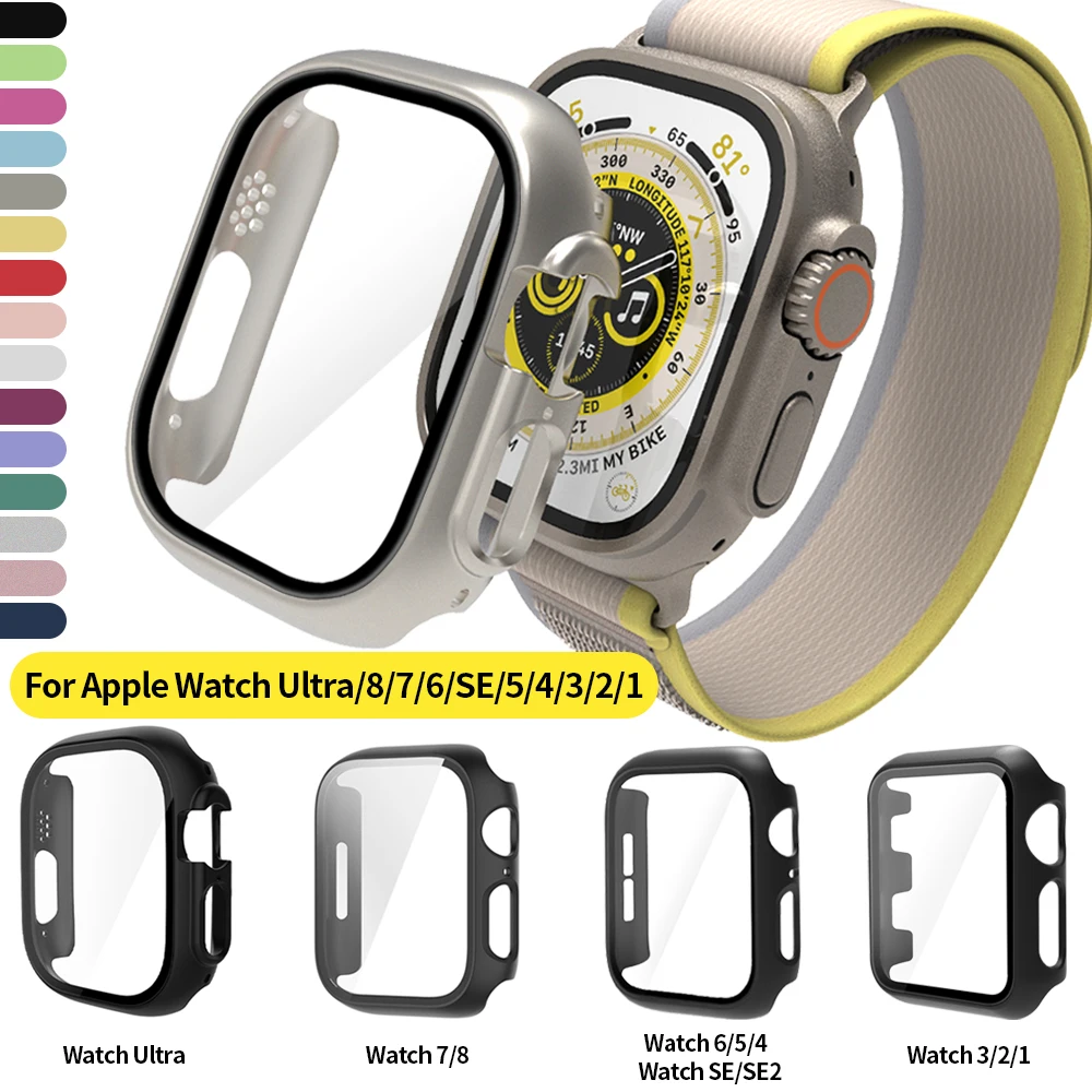 

Glass+Cover For Apple Watch 44mm 40mm 41mm 45mm Case Matte Bumper Ultra/Ultra2 49mm Screen Protector Iwatch 9 8 7 SE 6 5 4 32