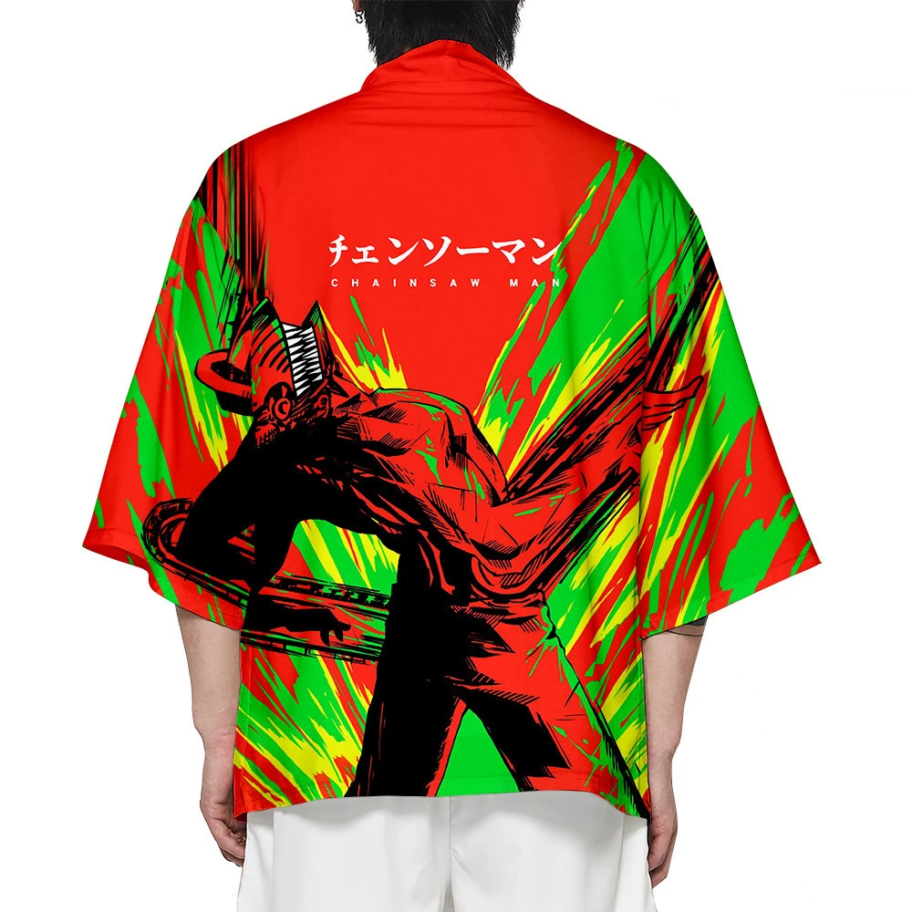 

CGMGTSN 16 Colors Chainsaw Man Cosplay Costume Adults Chain Saw Man Japanese Doodle Kimono Black Red Yukata Samurai Cloak