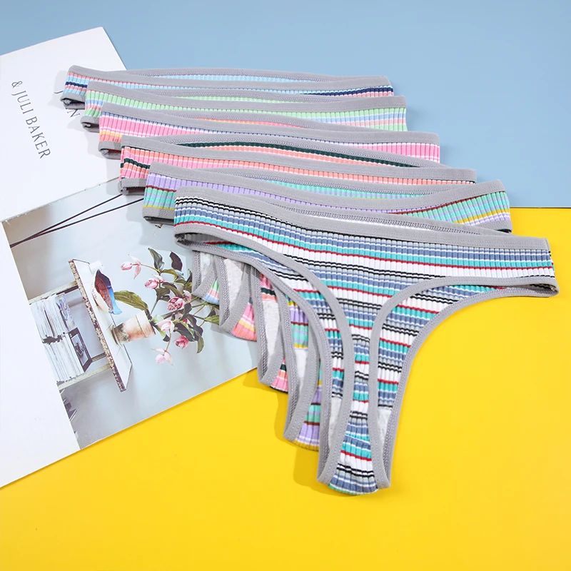 

6 шт., женские хлопковые трусы в полоску