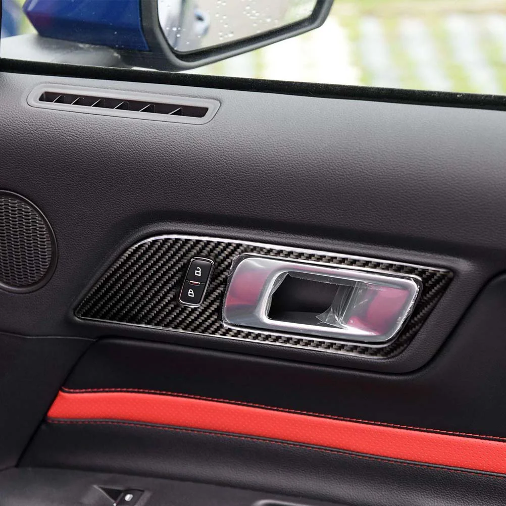 

One Pair Car Styling Interior Door Handle Decorative Stickers Carbon Fiber Decorative Decals for Mustang