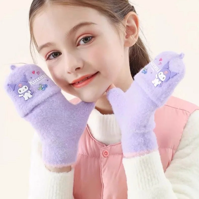 

Плюшевые перчатки Sanrio Kuromi My Melody аниме зимний флип-чехол на полпальца удобные детские кавайные Мультяшные детские перчатки игрушки подарки