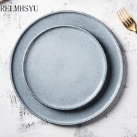 1pc relmhsyu nordic style ceramic grey large flat simple western dinner steak plate dish household tableware wholesale
