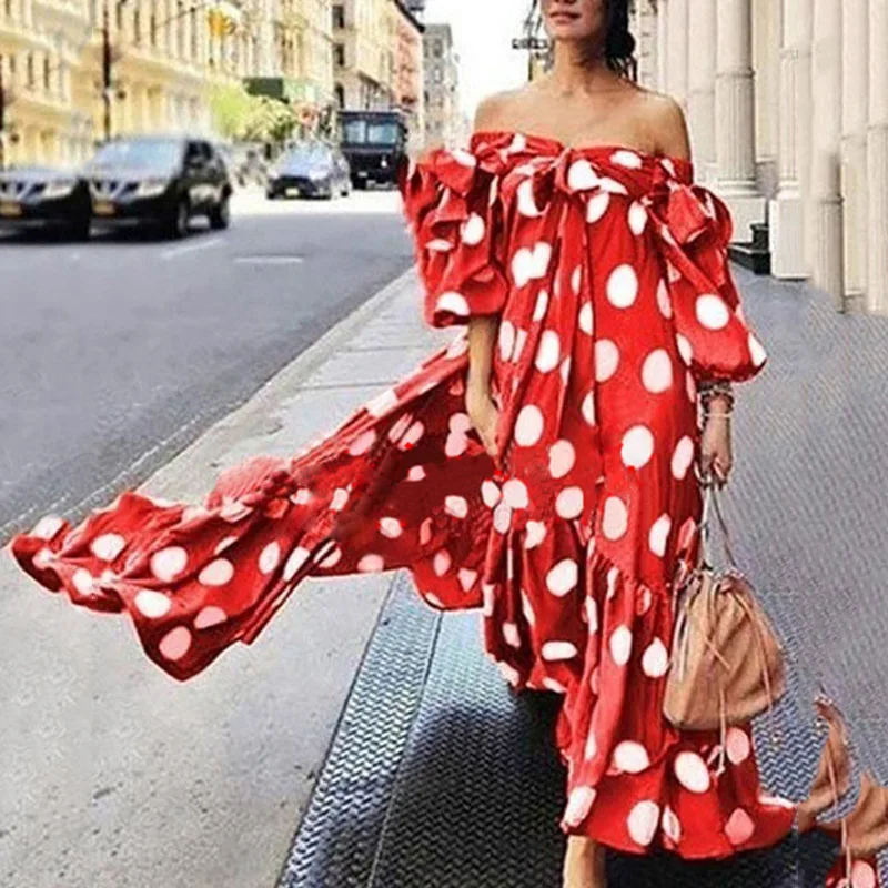 

European Style Woman Dresses Summer Short Sleeve Female Vestido Polka Dot Plus Size Dresses