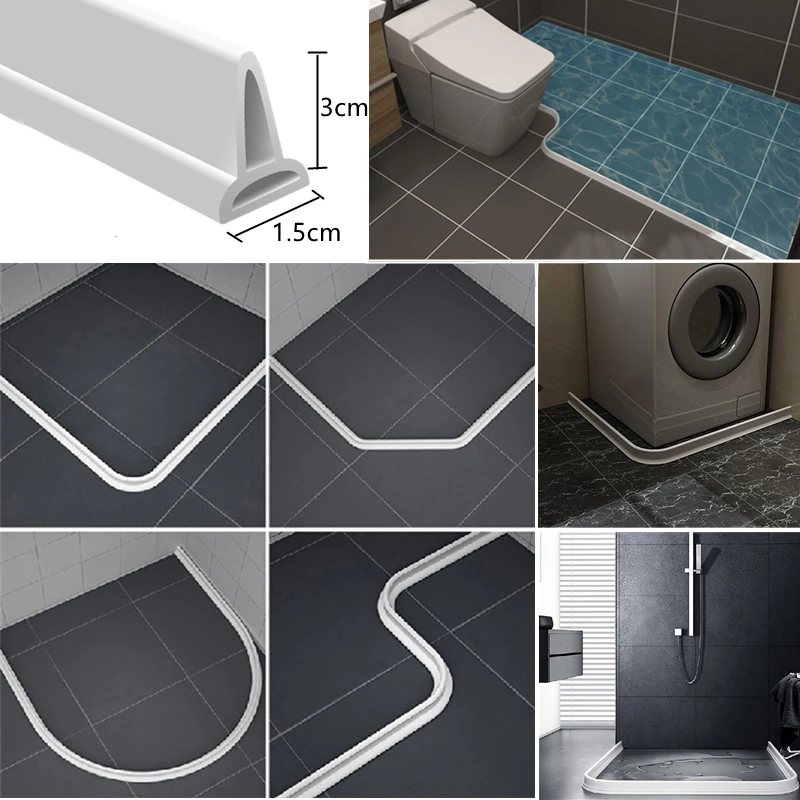 

1PC Gray Water Retaining Strip Collapsible Shower Threshold Water Dam Shower Barrier And Retention System Bathroom And Kitchen
