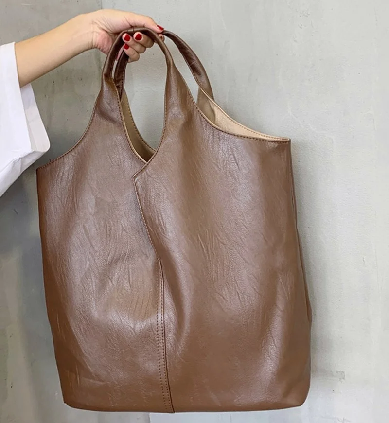 

Women's Vintage Genuine Leather Tote Hobo Shoulder Bag Handbag Large A4 College School Work Business Bag For Female Double-sided