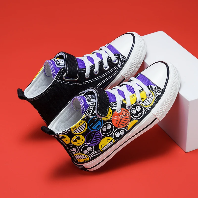 New Fashion Cartoon Print Canvas Shoes for Boys Children's High top Sneakers Kids Vulcanized Flat Children Shoes tenis infantil